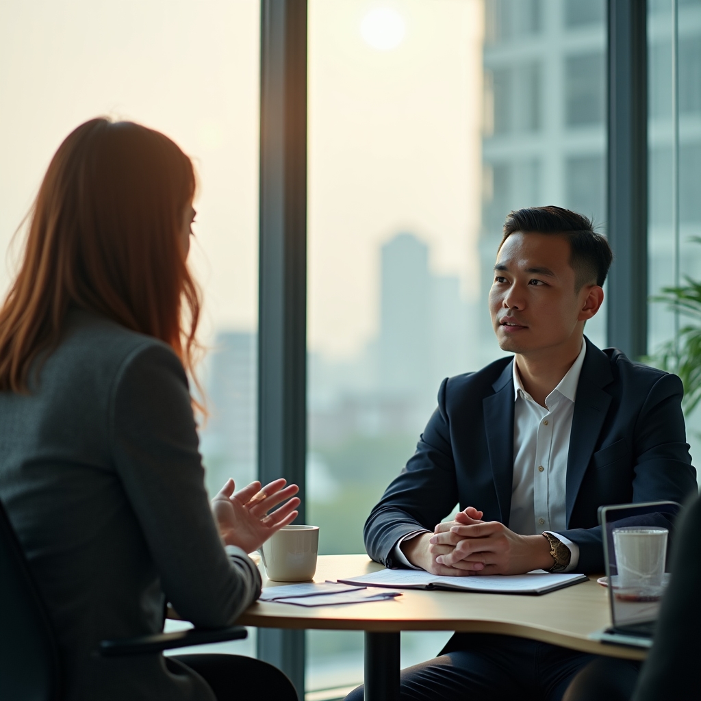 DirectCore trainer in a consultation meeting with HR manager and operations director before designing a training program